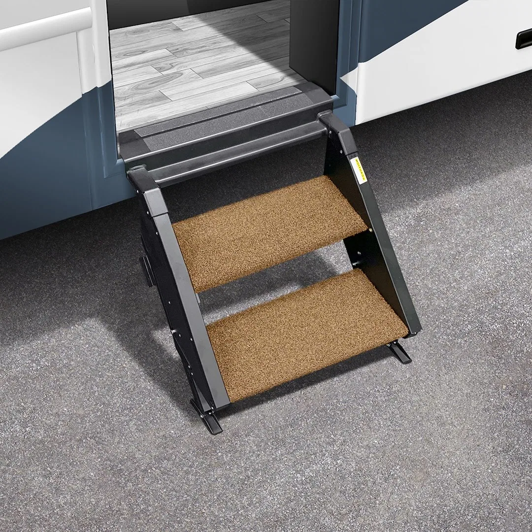 2-0507 – PRESTO FIT Entry Step Rug, Fits MORryde Gen 2 StepAbove 2 Step 19-1/2 Inch Width Buckskin Brown 2 Piece
